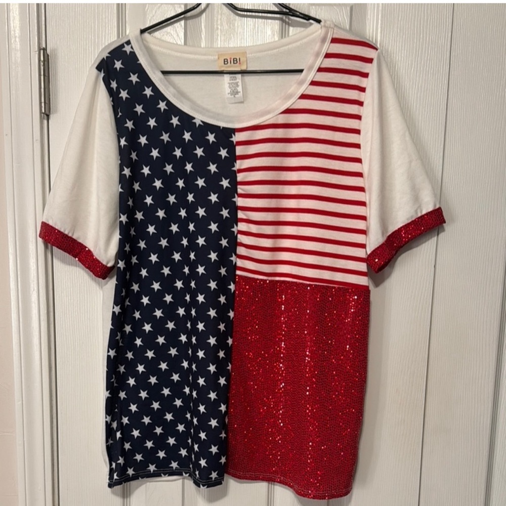BiBi Patriotic Star and Stripe Tee - Red, White, and Blue, New Without Tags, XL